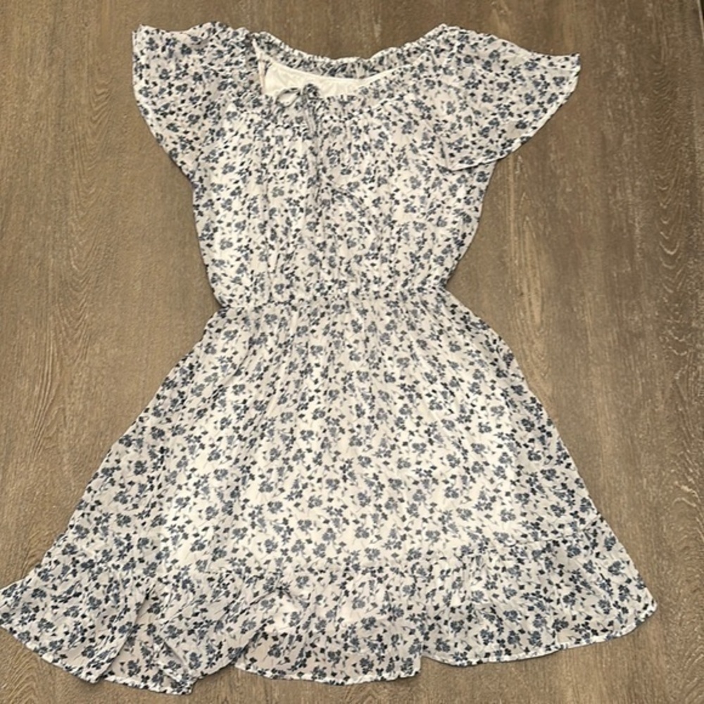 SIENNA SKY BLUE AND WHITE FLORAL OFF THE SHOULDER DRESS - Size XS SKU:32